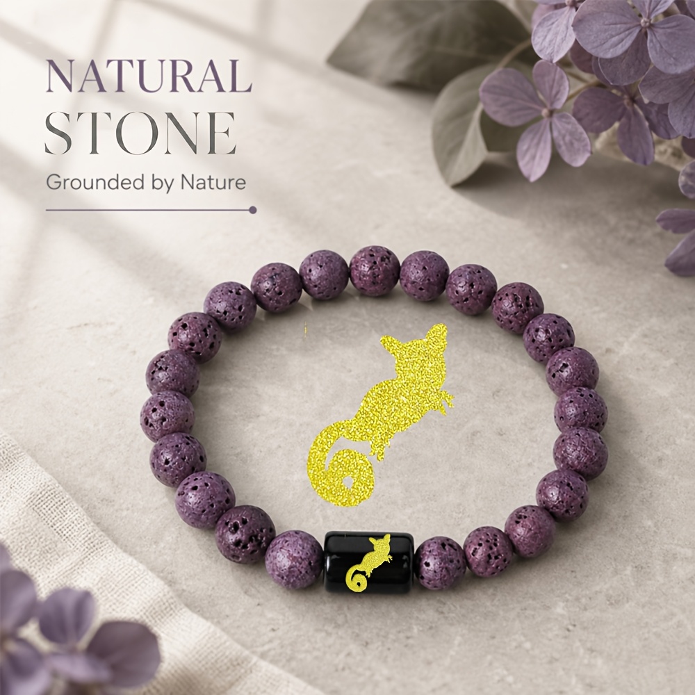 Women's Natural Stone Beaded Bracelet with Sugar Glider Charm